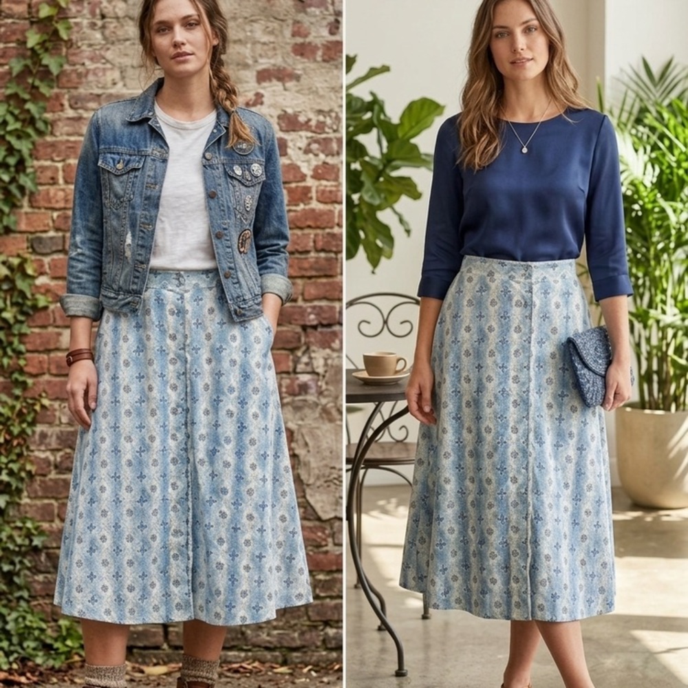 💙 Unique VTG Pocketed Skirt 100% cotton - 📦discount shipping